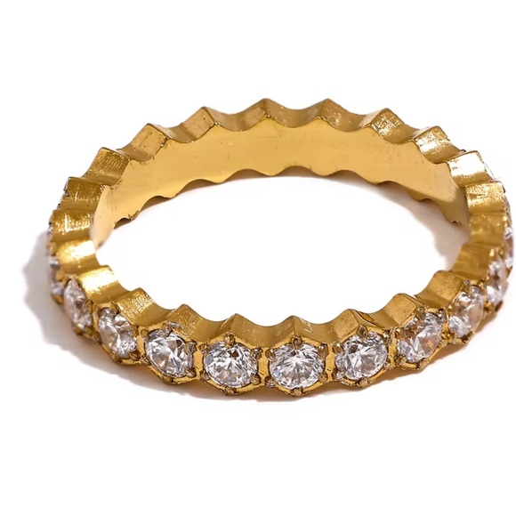 18K gold pallet zircon gold Round Diamond Gold Women's Ring - Picture 6 of 12